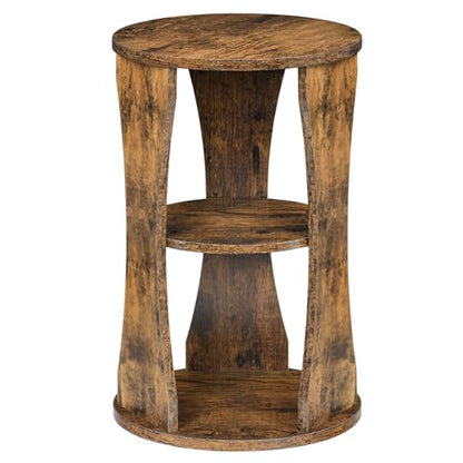 Round Side Table, 3-Tier Small End Table with Storage Shelves, Wooden Accent Table for Living Room, Bedroom, Rustic Brown ET15BR - color: Rustic Brown