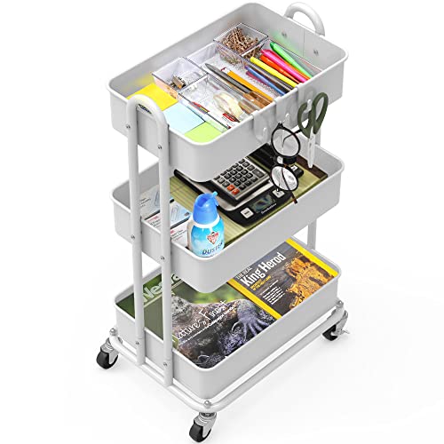 Simple Houseware 3-Tier Heavy Duty Metal Utility Rolling Cart, White - color: White