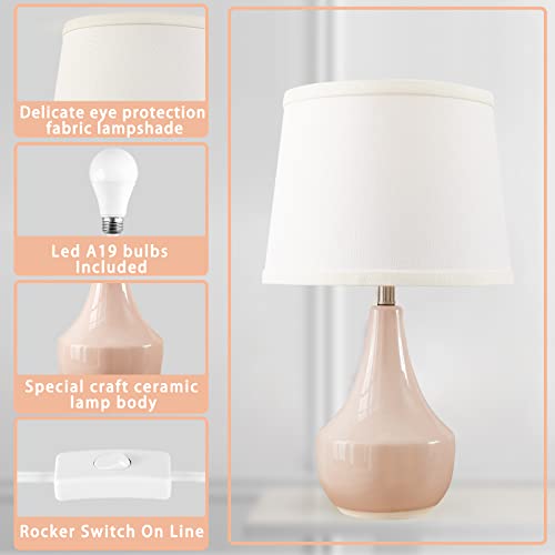 18" Table Lamp Set of 2, Ceramic Lamp Classic Beside Lamps Nightstand Lamp Modern Bedside Lamp for Living Room, Bedroom & Office Rocker Switch Pink-LED Bulbs Included - color: 18.63" Pink
