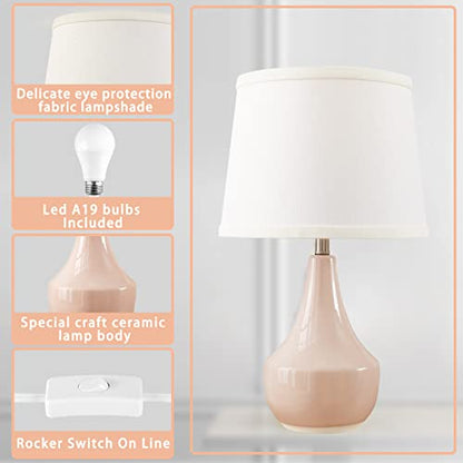 18" Table Lamp Set of 2, Ceramic Lamp Classic Beside Lamps Nightstand Lamp Modern Bedside Lamp for Living Room, Bedroom & Office Rocker Switch Pink-LED Bulbs Included - color: 18.63" Pink