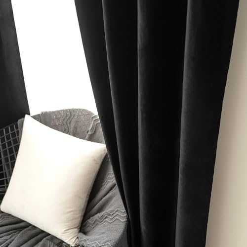 MIULEE Velvet Curtains Halloween Black 52 x 108 Inch Length Set of 2 | Extra Long Grommet Drapes, Soundproof Thermal Insulated, Room Darkening, Classical Blackout Curtains for Living Room Bedroom - color: Black, size: 52"W x 108"L (Pack of 2)