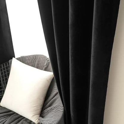 MIULEE Velvet Curtains Halloween Black 52 x 108 Inch Length Set of 2 | Extra Long Grommet Drapes, Soundproof Thermal Insulated, Room Darkening, Classical Blackout Curtains for Living Room Bedroom - color: Black, size: 52"W x 108"L (Pack of 2)
