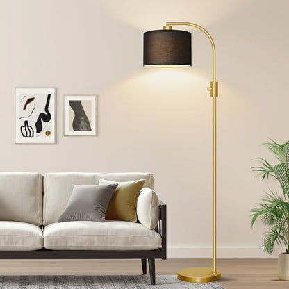 Nintiue Upgraded Modern Arc Dimmable Tall Standing Floor Lamp with Black Shade, 1200 Lumens LED Bulb Included, for Living & Reading Room, Bedroom, Office & Nursery, Gold - color: Gold-Black Shade