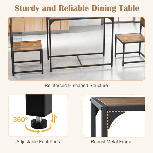 Giantex 3-Piece Dining Table Set for 2, Small Industrial Kitchen Table with 2 Chairs, Metal Frame, Space Saving Dinette Set for Breakfast Nook Dinner Small Space Apartment Living Room, Rustic Brown - color: Rustic Brown