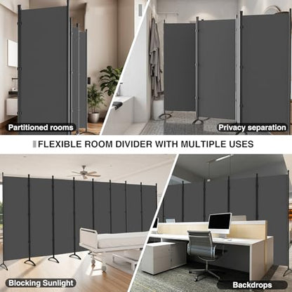 Room Divider-Folding Privacy Screens, 6 ft Partition Room Dividers Wall for Separation, Home, Office, Classroom, Studio (Grey, 8 Panel) - color: Grey, size: 8 Panel