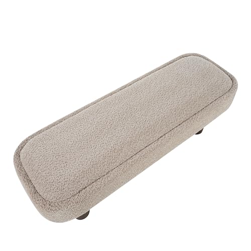 Christopher Knight Home Damas Boucle Upholstered Dining Bench, Wooden Entryway Bench, Long Sofa Footstool for Living Room, Bedroom End of Bed Bench, Khaki+Walnut