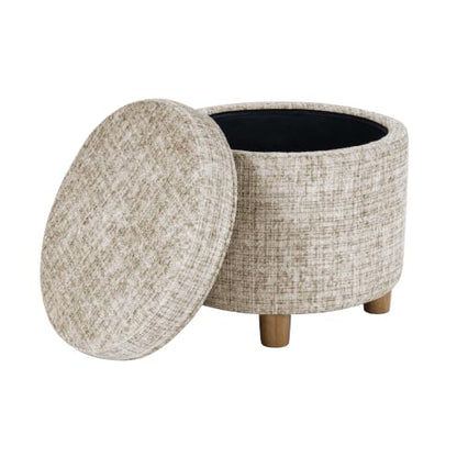HomePop 19" Round Storage Ottoman - Cream Textural Woven - color: Cream Textural Woven