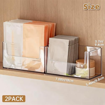 PAVSTINE 2 Pack Clear Medicine Cabinet Organizer, Slim Open Face Mask Storage Box for Sheet Masks and Skincare, Space-Saving Makeup Holder for Bathroom, Vanity, Countertop - size: U-shaped Clear