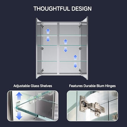 28"x36" Medicine Cabinet with Mirror & Soft Close Hinges, Surface Mount or Recessed Medicine Cabinet with Adjustable Shelves, Bathroom Wall Medicine Cabinet with Storage, Aluminum Alloy Frame, Combo - size: 28" x 36"