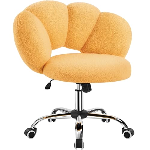 Yaheetech Yellow Petal Boucle Makeup Vanity Desk Chair with Wheels, Swivel | Soft foam-padded boucle fabric fits vanity, bedroom, office or sewing desks; adjustable height, swivel wheels, fast assembly. - color: Yellow