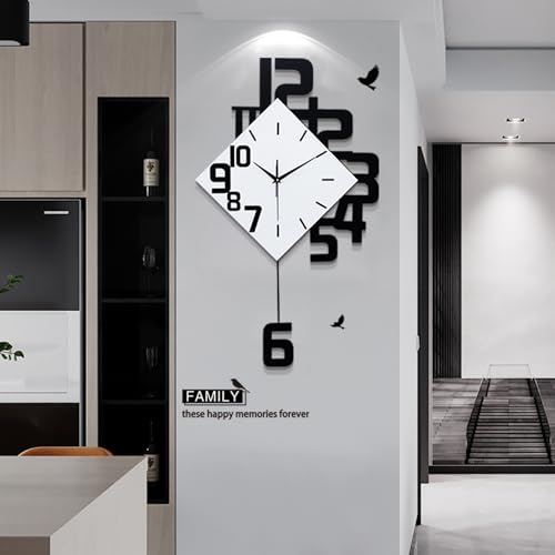 FLEBLE Modern Large Wall Clocks for Living Room Decor Big Silent Pendulum Wall Clock Battery Operated for Office Kitchen Bedroom Home Decoration Wooden 30 Inch Giant White Wall Watch Clock Non-Ticking | Analog Battery Operated Big Wall Watch Clock Non Tic