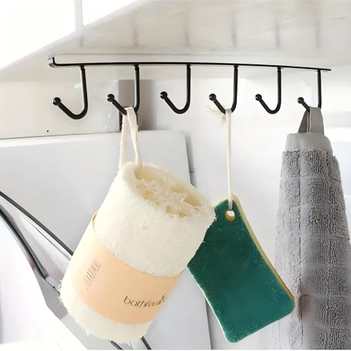 1PC Under Cabinet Mug Rack Hanger, Black Steel Cup Hook Holder for Coffee Mugs, Utensils, Keys, Scarves Fits 0.8" Cabinets Space-Saving Home Organization