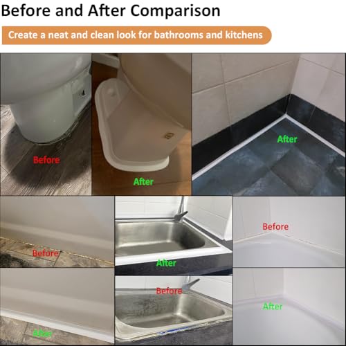 White Caulk Tape Self Adhesive Waterproof, Bathroom Peel & Stick Caulking Strip Floor Tile Wallpaper Toilet Tub Shower Wall Trim, DIY Project Renter Friendly Decor, Quick & Easy to Install in Minutes - style: White-1.5IN-10.5FT