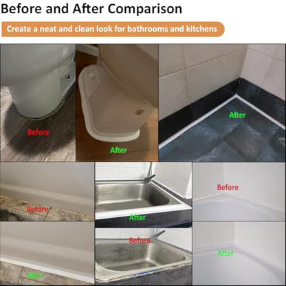 White Caulk Tape Self Adhesive Waterproof, Bathroom Peel & Stick Caulking Strip Floor Tile Wallpaper Toilet Tub Shower Wall Trim, DIY Project Renter Friendly Decor, Quick & Easy to Install in Minutes - style: White-1.5IN-10.5FT