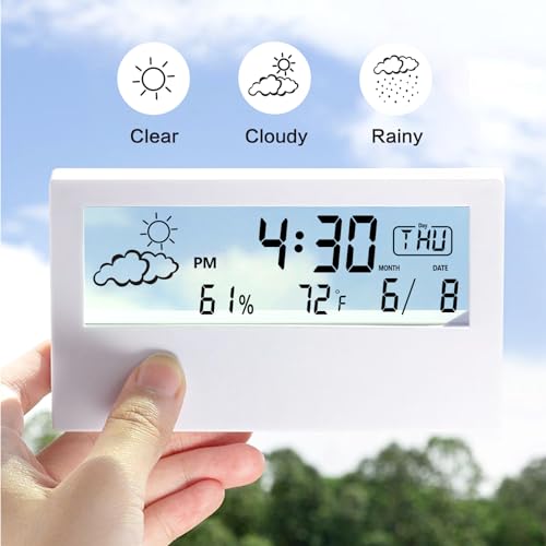 Digital Alarm Clock,Transparent Modern Design, Temperature, Humidity, Snooze, Aesthetic Home & Office Decor, Battery Operated Desk Clock for Office,Living Room,Shelf, Bedroom, White