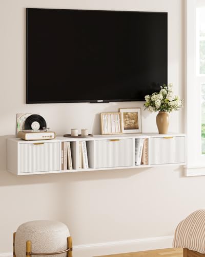 Masupu Floating Nightstand, Wall Mounted Floating Bedside Table with Storage Drawer and Open Shelf, Modern Bedroom Nightstand, 19.3" x 11.4" x 10", White - color: White