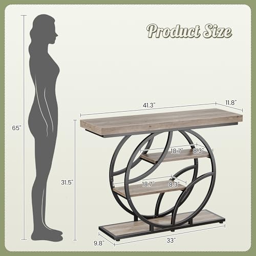 Huuger 41.3 Inch Entryway Table, Console Table with Shelves, Sofa Table | Modern Entrance Table, Console Tables for Entryway, Hallway, Entrance, Foyer, Living Room, O-Shaped Accent Table, Grey - color: Grey, size: 11.8"D x 41.3"W x 31.5"H