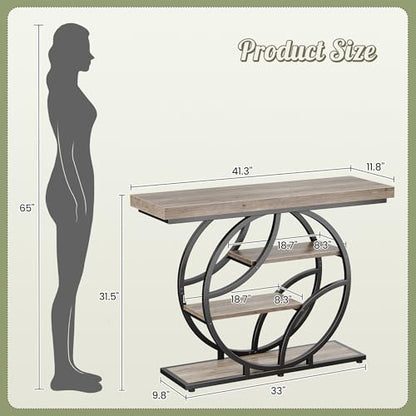 Huuger 41.3 Inch Entryway Table, Console Table with Shelves, Sofa Table | Modern Entrance Table, Console Tables for Entryway, Hallway, Entrance, Foyer, Living Room, O-Shaped Accent Table, Grey - color: Grey, size: 11.8"D x 41.3"W x 31.5"H