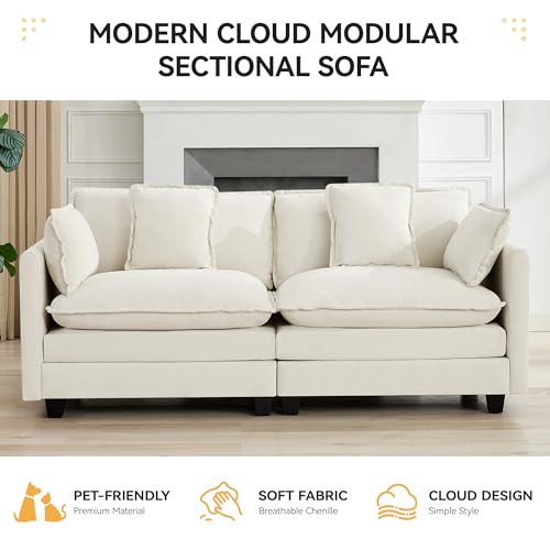 76" Cloud Loveseat Sofa, Modular Sectional Couch with Deep Seats and Double-Layer Thick Cushions, Chenille Upholstered 2-Seat Sofa for Living Room Apartment, Beige - color: Beige, size: 76'' Loveseat