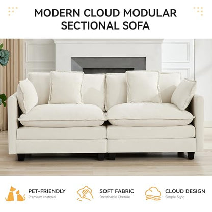 76" Cloud Loveseat Sofa, Modular Sectional Couch with Deep Seats and Double-Layer Thick Cushions, Chenille Upholstered 2-Seat Sofa for Living Room Apartment, Beige - color: Beige, size: 76'' Loveseat