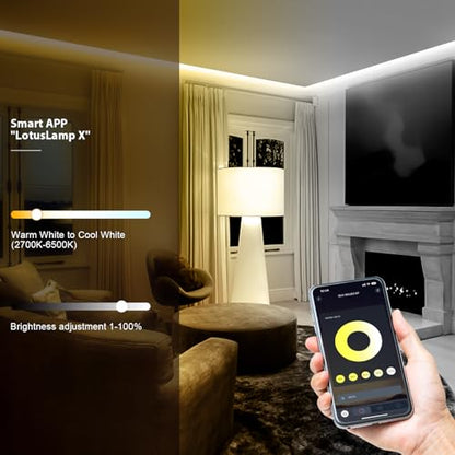 COB LED Strip Light White, Dimmable 2700K-6500K High Density 6080LEDs 24V Flexible LED Tape Light with Remote and APP Control, for Under Cabinet Bedroom Kitchen DIY Lighting,1 Rolls of 32.8ft - style: 32.8FT-2700K-6500K Tunable White