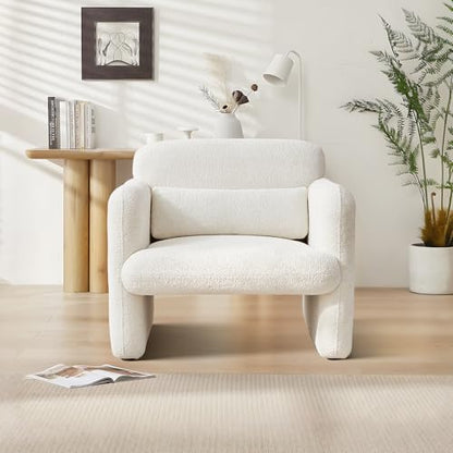 33.9'' Upgrade Fabric Accent Chair with Arms, Modern Single Sofa Chair Armchair Upholstered Comfy Reading Arm Chair for Bedroom, Living Room - color: Beige, size: 30.31"D x 33.9"W x 31.5"H