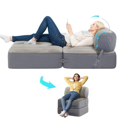 FlexiLounge 30" Convertible Sofa Bed,Boneless Loveseat Folding Sofa Bed,Multi Mode Futon Sofa Bed,Washable Linen Floor Couch Portable Sleeper Chair for Small Space Bedroom Dorm Apartment