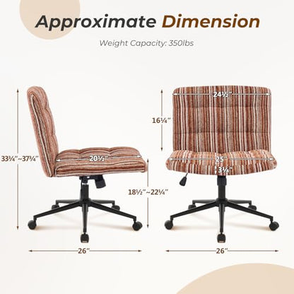 Furnimart 360° Swivel Criss Cross Desk Chair Extra-Thick Cushion, Premium Chenille Cross Legged Chair with Wide Seat & Wheels, Comfy Armless Home Office Chair for Bedroom, Vanity, Sturdy (Dark Brown) - color: Chenille Dark Brown