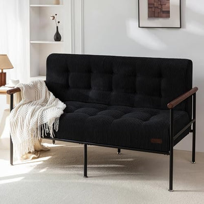 MAXYOYO Loveseat Sofa Chair, Love Seat, Sturdy Metal Frame, Wood Armrests | Button-Tufted Upholstery, Cozy Two-Person Seating for Modern Small Couches in Living Rooms, Bedrooms or Offices, Black - color: Black