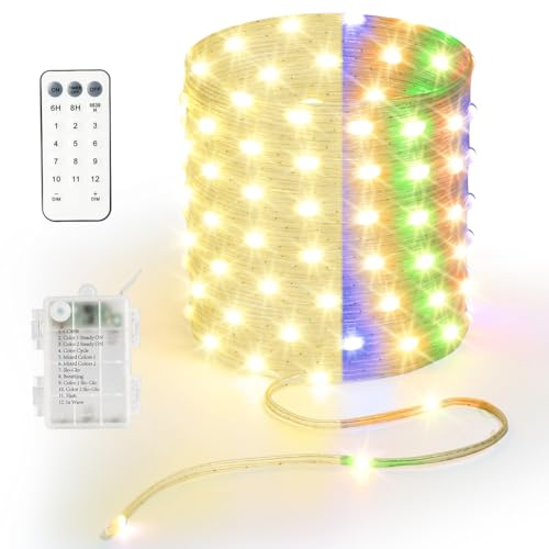 Battery Operated String Lights, 33ft 100 LED Warm White & Multicolor Fairy String Lights Battery Powered w/Remote & Timer for Indoor Outdoor Christmas Trees Decoration Bedroom Patio - color: Clear Wire - Dual Colors