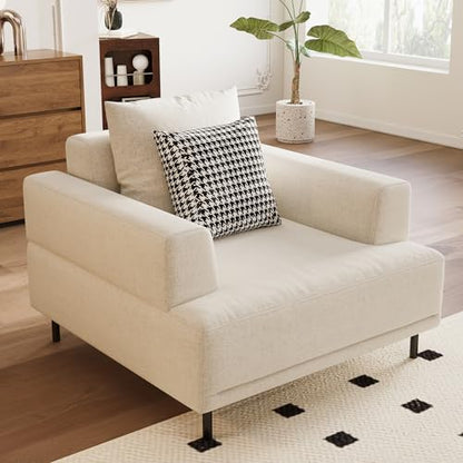 Modern Fabric Accent Chair, Mid-Century Single Cloud Armchair | Wide Armrest 1-Seater Deep Seat Sofa with Low Back,Metal Legs,Upholstered Cushion for Reading, Ideal for Living Room,Bedroom - size: 40.55inch-Armchair