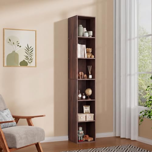 6 Cube Walnut Book Shelf, Tall Bookcase for Home Office Bedroom Living Room - color: Walnut, size: 6 Cube