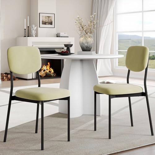 Einhomn Upholstered Dining Chairs Set, Modern Stackable Dining Room Chairs with Soft Velvet Backrest, Kitchen Chairs with Sturdy Metal Legs for Living Room, Restaurant, Set of 2,Light Green - color: Light Green