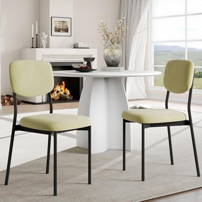 Einhomn Upholstered Dining Chairs Set, Modern Stackable Dining Room Chairs with Soft Velvet Backrest, Kitchen Chairs with Sturdy Metal Legs for Living Room, Restaurant, Set of 2,Light Green - color: Light Green