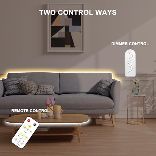 Tatazone 6.56ft Tunable White COB Led Strip Light with RF Remote, CRI93+ Dimmable CCT 2700K-6500K COB Led Tape Lights, Adhesive 3PIN Dual Color Led Light Strip for Bedroom, Kitchen, Cabinet - size: 6.56ft