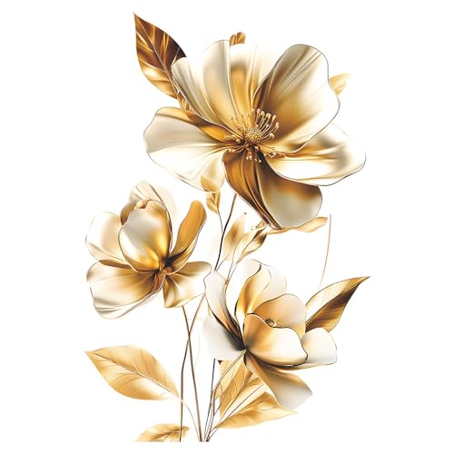 3D Wall Stickers DIY Flower Wall Decal Removable Waterproof Wall Art Decor for Bedroom Living Room Offices Home Decoration - color: Gold