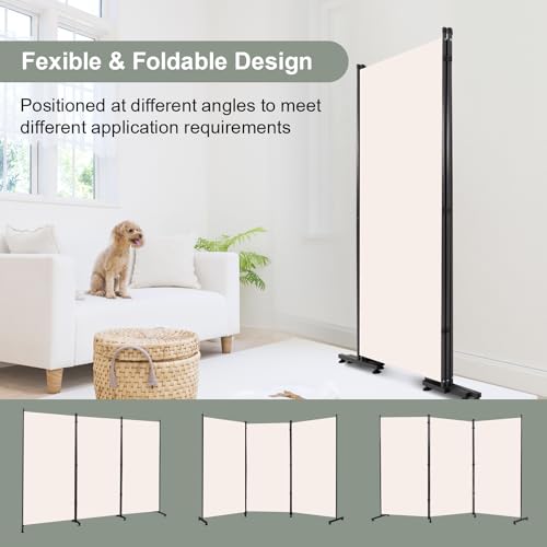 Room Divider 3 Panel Folding Privacy Screen, Round Pad Design Wall Divider | 71''Hx102''W, UV Protection Fabric, Wobble-free Metal Frame, Large 3 Panel Partition Room Dividers, Indoor Window Blackout - color: Beige