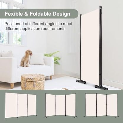 Room Divider 3 Panel Folding Privacy Screen, Round Pad Design Wall Divider | 71''Hx102''W, UV Protection Fabric, Wobble-free Metal Frame, Large 3 Panel Partition Room Dividers, Indoor Window Blackout - color: Beige