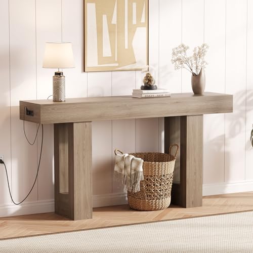 IDEALHOUSE 63" Entryway Table with Power Outlet, Console Table for Entryway | Grey, Wooden Sofa Table, Long Narrow Hallway Foyer Table for Entryway, Hallway, Living Room - color: Grey