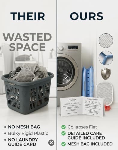 Livvora Collapsible Laundry Basket with Mesh Bag & Care Guide Card | Space-saving collapsible design with breathable construction to help keep laundry fresh and organized.