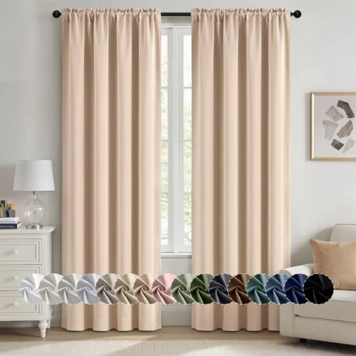 MIULEE Beige Blackout Curtains for Bedroom Living Room 40"x72" Long 2 Panel | Thermal Insulated, Room Darkening Drapes, Rod Pocket, Noise Reduction, Light Blocking, Solid Window Treatments - color: Beige, size: 40"W x 72"L (Pack of 2)