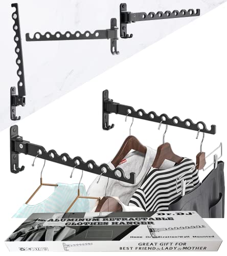 Dr.DJ Wall Mount Coat Hanger Rack, Laundry Clothes Drying Organizer Aluminium Retractable Folding Indoor Wall Mounted Hanger Space Saver for Laundry Room Bedroom (2 Racks) Black - color: Black 2 Racks