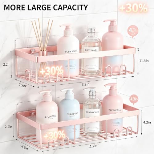 Moforoco Shower Caddy Shelf Organizer Rack, Self Adhesive Black Bathroom Shelves Basket, Home Farmhouse Wall Inside Organization and Storage Decor Rv Accessories, First Camper Apartment Essentials - color: Pink, size: Medium