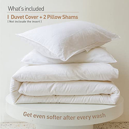 BISELINA French Linen Duvet Cover Set 3pcs with Hidden Zipper Closure Natural Flax Cotton Blend Solid Color Soft Breathable Luxury Farmhouse Bedding -Full Size, White - color: White, size: Full