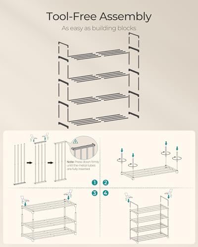 SONGMICS 신발장, 4단 신발 정리함, 금속 보관 선반, 수직 또는 거꾸로, 10-15쌍, 쌓을 수 있음, 입구용, 29.5 x 76.8 x 71.9cm(11.8 x 26.8 x 28.9인치), 블랙 ULSA204B01 - color: 블랙., size: 4 Tiers (26.8"W)