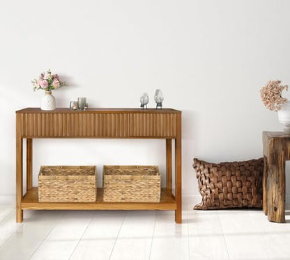 Fluted Console Table with Storage, 48" Long Entryway Slim Sofa Table Behind Couch Entry Tables, Narrow Wood Hallway Modern Living Room Couch Foyer Entrance Tables Brown - color: Brown-4 Legs