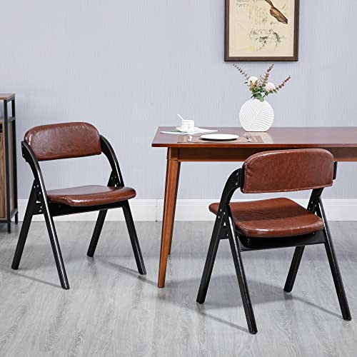PU Folding Chairs with Padded Seats | Wooden Stackable Foldable Dining Chair Set of 2 Easy to Assemble Extra for Guests Kitchen Office Wedding - color: Black With Pu, size: 2PCS