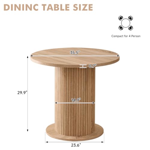 35.5" Round Dining Table for 2, Modern Small Pedestal Kitchen Table, Space Saving, for Apartment Dining Living Room - color: Mini Natural 35.5