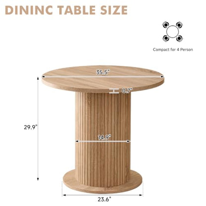 35.5" Round Dining Table for 2, Modern Small Pedestal Kitchen Table, Space Saving, for Apartment Dining Living Room - color: Mini Natural 35.5