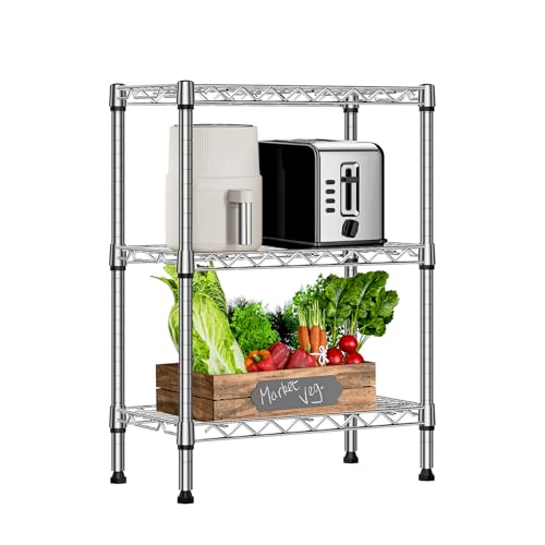 M MZG 750 lbs 3 Tier Shelf Metal Storage Shelves Wire Rack Closet Organizers with PP Board for Garage Kitchen Bathroom Laundry Chrome 11.8" D x 21.7" W x 28.6" H - color: Chrome, size: 3 tier, 11.8" D x 21.7" W x 28.6" H